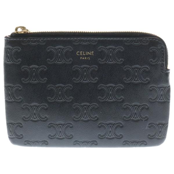 CELINE セリーヌ トリオンフ コインケース カードケース ポーチ レザー エンボス ロゴ フッ...
