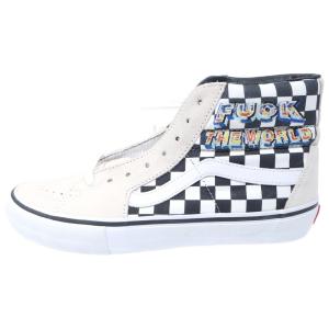 SUPREME シュプリーム 19AW ×VANS SK8-HI PRO FUCK THE WORLD スケハイ チェッカー VN0A45JDSY4 27cm/US9 ハイカットスニーカー ホワイト