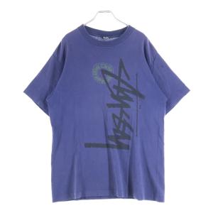 STUSSY ステューシー 80s-90s 黒タグ 裾袖シングル サークル ストックロゴ クルーネックTシャツ パープル