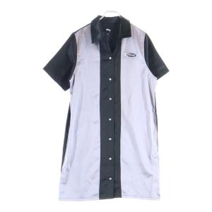 STUSSY ステューシー 半袖ボウリングシャツドレス ワンピース ブラック/パープル レディース