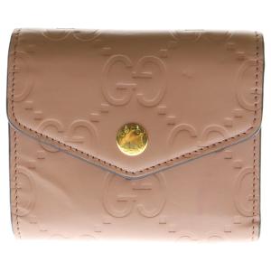 GUCCI グッチ GG ミディアムウォレット コンパクトウォレット 三つ折り財布 ピンク ゴールド金具 レザー 772793 レディース