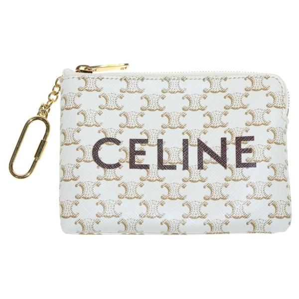 CELINE セリーヌ トリオンフ ロゴ コインケース キーリング カードケース レザー×PVC ホ...