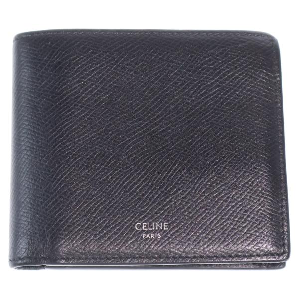 CELINE セリーヌ ロゴ 二つ折り財布 コンパクトウォレット カードケース ブラック レザー