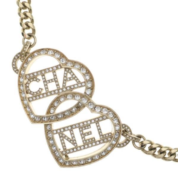 CHANEL シャネル ラインストーン ロゴ ハート ココマーク チョーカー チェーンネックレス ゴ...