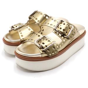 TOD'S トッズ ダブルバックル ストラップ ラバー 厚底 サンダル シューズ ゴールド レディース