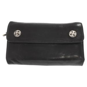 CHROME HEARTS クロムハーツ WAVE WALLET CROSS BUTTON ウェーブウォレットクロスボタン レザーロングウォレット 長財布 ブラック｜shopbring