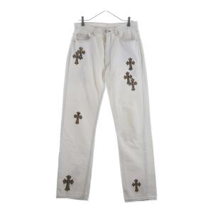 CHROME HEARTS クロムハーツ U VNTG JEAN WHT RED TAB クロスパッチ付きウォッシュド501デニムパンツ