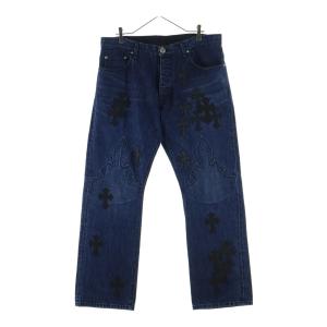 CHROME HEARTS クロムハーツ JEAN SL FLEURKNEE クロスパッチ付きフレアニーデニムロングパンツ インディゴ