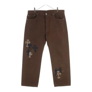 CHROME HEARTS クロムハーツ LEVI'S U VNTG JEAN BR RED TAB 501 ハラコレザークロスパッチ付きウォッシュドデニムパンツ ブラウン