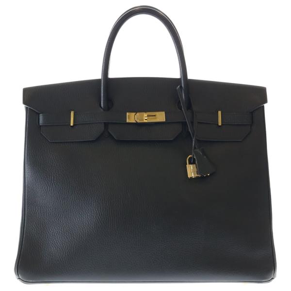HERMES エルメス バーキン40 ハンドバッグ ノワール ブラック アルデンヌ ゴールド金具 □...