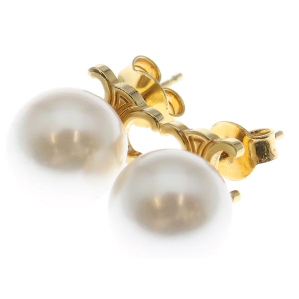 CELINE セリーヌ トリオンフ グラス パール ピアス ゴールド GP