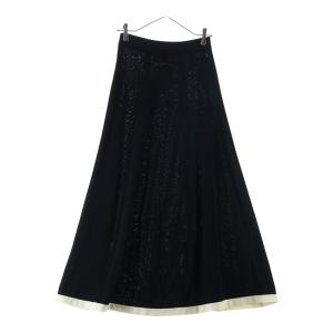 CHANEL シャネル レーヨン バイカラー ロング フレア スカート ブラック/ホワイト レディース P80117K11529