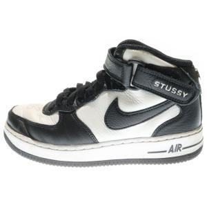 NIKE ナイキ ×STUSSY AIR FORCE 1 MID ステューシー エアフォース ミッドカットスニーカー レディース ブラック/ホワイト US5 DJ7840-002