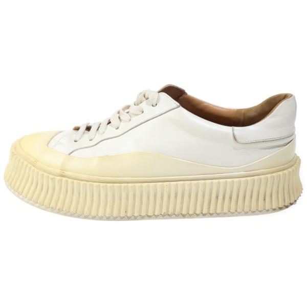 JIL SANDER ジルサンダー プラットフォームレザー ローカットスニーカー ホワイト/ベージュ...