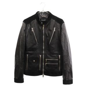 DOLCE & GABBANA ドルチェアンドガッバーナ カーフレザーモーターサイクルレザージャケット ブラック G9QS2L｜shopbring