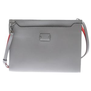 CHRISTIAN LOUBOUTIN クリスチャンルブタン SKYPOUCH スカイポーチ レザー クラッチバッグ ショルダーバッグ グレー/レッド 1195056｜shopbring