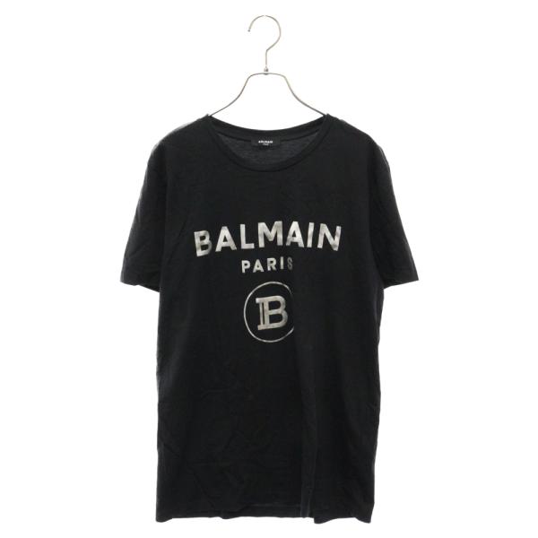 BALMAIN バルマン メタルフロントロゴ クルーネックカットソー 半袖Tシャツ ブラック