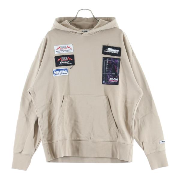 MSGM エムエスジーエム ロゴパッチワーク スウェット プルオーバーパーカー ブラウン 3140M...