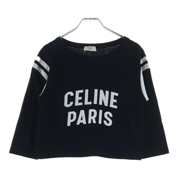 CELINE セリーヌ フロントロゴプリント クロップド 七分丈ボクシー Tシャツ レディース ブラ...