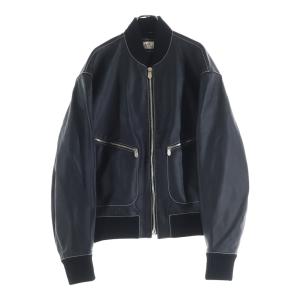 HERMES エルメス 26SS ブルゾン アンプラント ステッチ ヴォー スポール ジップアップ レザー ボンバージャケット ブラック