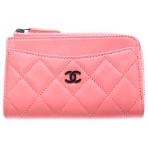 CHANEL シャネル マトラッセ フラグメントケース カードケース ミニ財布 ピンク ラムスキン ブラック金具