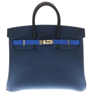 HERMES エルメス バーキン25 ヴォーエプソン トリコロール ディープブルー×ブルーイドラ×ブラック K刻印 シルバー金具 ハンドバッグ