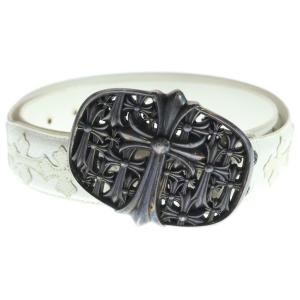 CHROME HEARTS クロムハーツ セメタリークロスバックル セメタリークロスパッチ レザーベルト ホワイト #34
