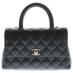 CHANEL シャネル ココハンドル XS ブラック キャビアスキン ハンドバッグ シャンパンゴールド金具 A92990