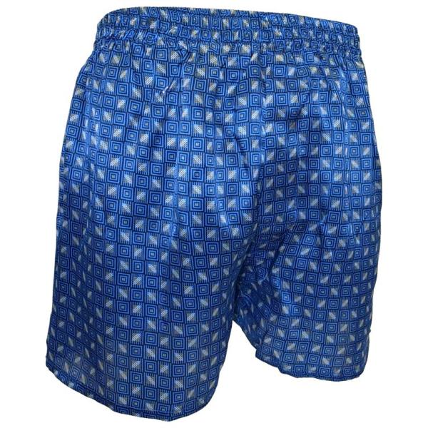 シルクサテン トランクス 小紋柄 ブルー サイドスリット入り 前開き ボタン付き メンズ 下着 高級