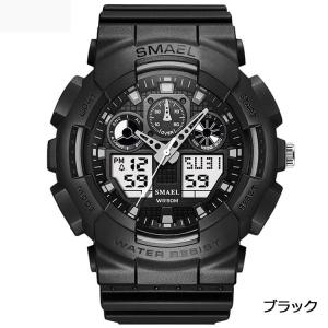 SMAEL オシャレ アナデジ 腕時計 メンズ 男性 アラーム クロノグラフ 多機能 スポーツウォッチ (ブラック)
