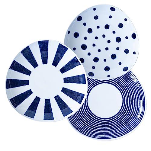 西海陶器 波佐見焼 軽量 カレー皿 パスタ皿 3柄 食器セット 直径約21cm 藍玉柄