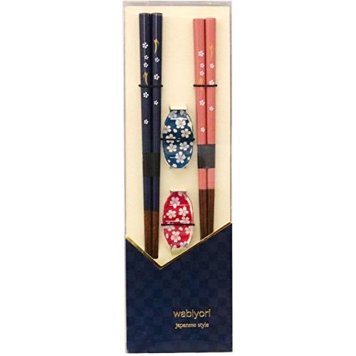 イシダ 日本製 箸 ブラック/ピンク 本体サイズ:箸:23cm/21cm、箸置き/4.5×2.5×