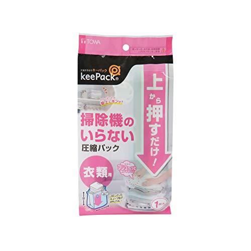 東和産業 収納袋 上から押すだけ圧縮パック 衣類用 クリア 約60×60×32cm 1個