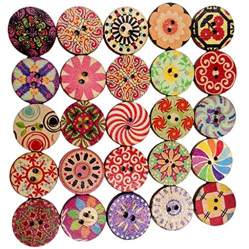 SONONIA 　裁縫用　工芸　20mm　木製　丸型　2穴　ボタン　花柄　飾りボタン　10
