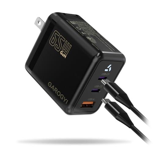 GAROGYI GaN 3-Port タイプC 急速充電器 65W USB-C*2とUSB-A*1 ...