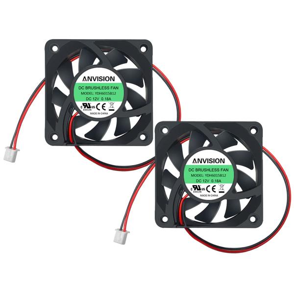 ANVISION 2個パック 60mm x 15mm DC 12V ブラシレス冷却ファン デュアルボ...