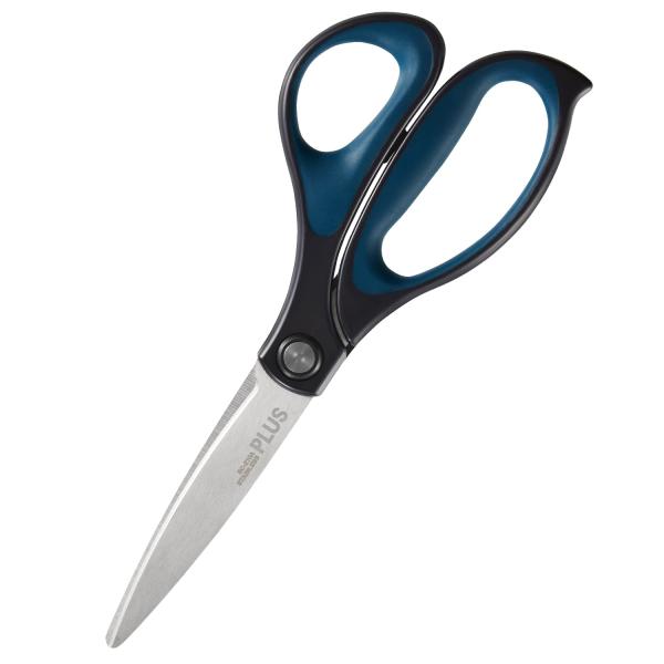プラス はさみ フィットカットカーブ 30度 大型タイプ 段ボールも切れる ブルー