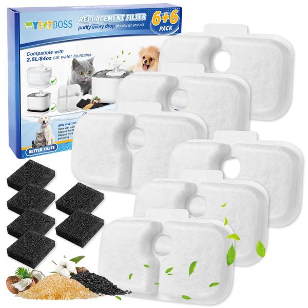 MyfatBOSS 6+6枚入り 猫 水飲み器 自動給水器フィルター 猫 給水器 交換用フィル