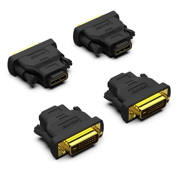 BENFEI 4個 DVI-HDMI、双方向DVI（DVI-D）-HDMIオス-メスアダプター、金メ...