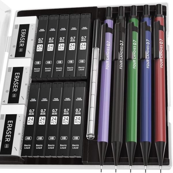 Four Candies 0.7mmシャープペンシルセット（ケース付） - 5本入りメタルシャー