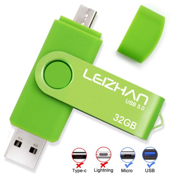 LEIZHAN 32GB メモリー USB フラッシュドライブ Android 緑 回転式 人気 U...