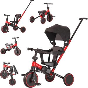 Bacany 子供用三輪車 7in1 三輪車 ステップ付き 折りたたみ 手押し棒