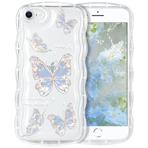 MuZiF i Phone SE3/SE2/8/7 用 ケース クリア 可愛い ちょう ウェーブ T...