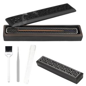 お香立て 陶器製 横置き香炉 透かし彫り 線香立て 線香置き ステンレスス網が付