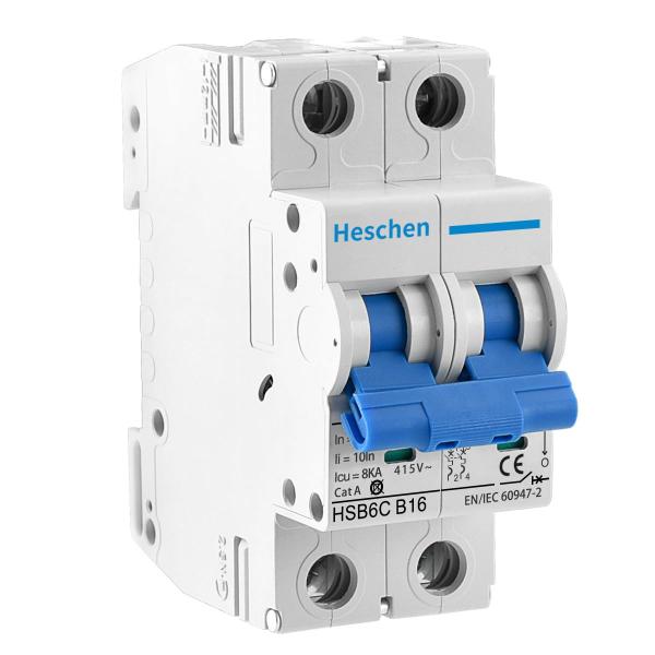 Heschen ミニチュアサーキットブレーカー HSB6C、16Amp電流、2極、タイプB、6kA