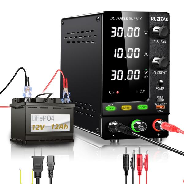 RUZIZAO 安定化電源 30V 10A 4桁電圧電流電力表示 エンコーダ調整 デスク電源 ス