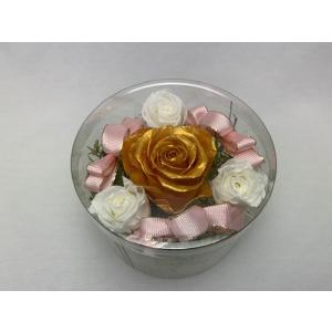 プリザーブドフラワー 母の日 プレゼント ギフト インテリア【シェリハウス】丸ケース リボン ゴール...