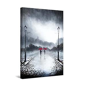 Startonight Canvas Wall Art Black and White Abstract Two Red Umbrellas - Mo