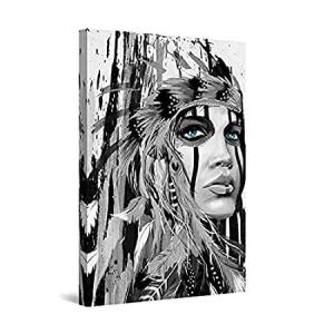 Startonight Canvas Wall Art Black and White Abstract Warrior Woman - Modern