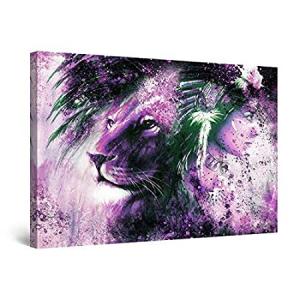 Startonight Canvas Wall Art Purple Lion and Woman Blended, Framed Artwork 6